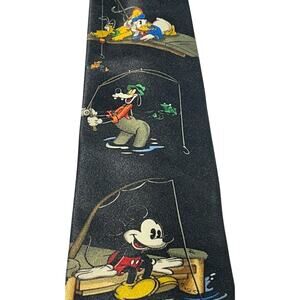 Black Tie with Cartoon Fishing Design